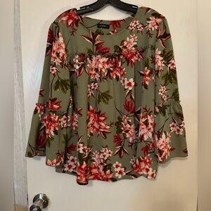 Cocomo Floral Blouse in Olive and Red
